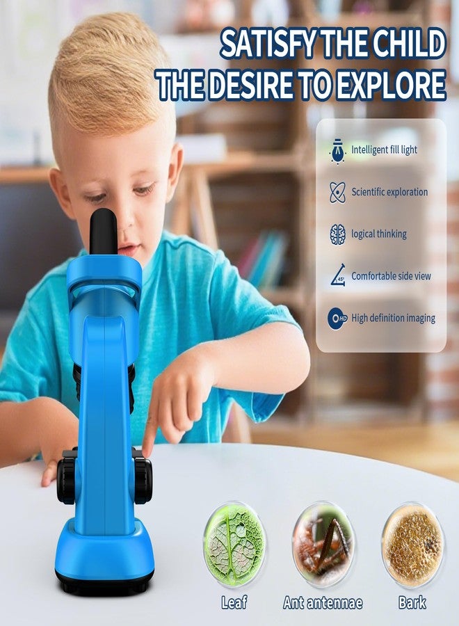 WSDMIC Microscope for Kids Scientific Experiment Kit 40X-1600X Magnification LED Light Educational STEM Kit with Slides and Lab Tools (Blue) - Image 3